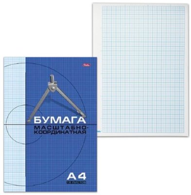Бумага масштабно-координатная, А4, 210х295 мм, голубая, на скобе, 16 листов, HATBER, 16Бм4_02284