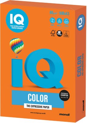 Бумага IQ color БОЛЬШОЙ ФОРМАТ (297х420 мм), А3, 80 г/м2, 500 л., интенсив, оранжевая, OR43