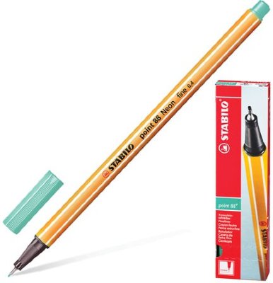 Ручка капиллярная STABILO "Point 88", ЗЕЛЕНЫЙ ЛЕД, корпус оранжевый, линия письма 0,4 мм