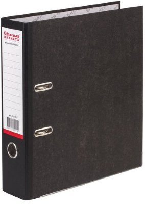 Папка-регистратор ОФИСНАЯ ПЛАНЕТА, фактура стандарт, с мраморным покрытием, 80 мм, черный корешок, 221997