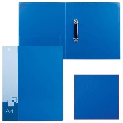 Папка на 2 кольцах БЮРОКРАТ, 40 мм, внутренний карман, синяя, до 250 листов, 0,8 мм