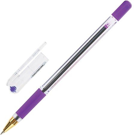 Ручка шариковая масляная с грипом MUNHWA "MC Gold", ФИОЛЕТОВАЯ, корпус прозрачный, узел 0,5 мм, линия письма 0,3 мм