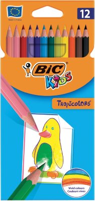 Карандаши цветные BIC "Tropicolors", 12 цветов, пластиковые, заточенные, европодвес