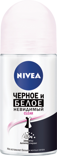 Дезодорант роликовый женский NIVEA CLEAR Невидимая Защита для черного и белого 50мл