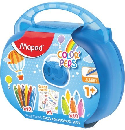 Набор для творчества MAPED "Color'Peps Jumbo", 10 фломастеров, 12 утолщенных восковых мелков, раскраска, пластиковый пенал