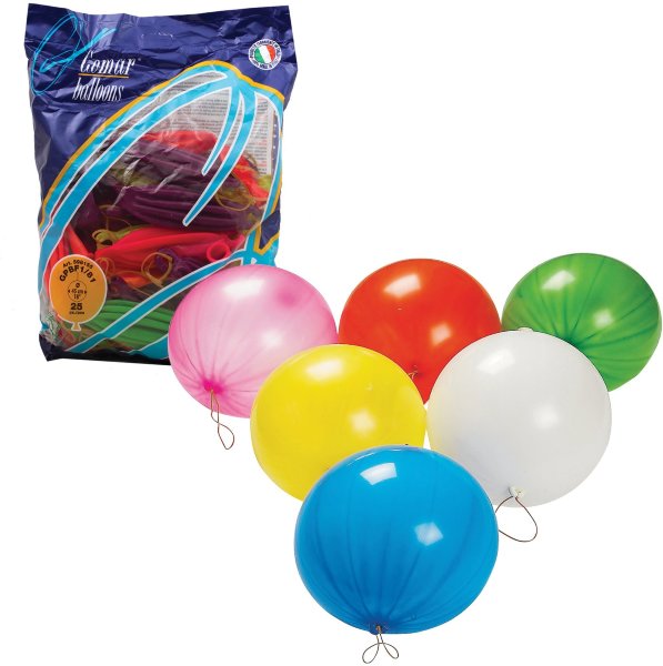 Шары воздушные 16" (41 см), комплект 25 шт., панч-болл (шар-игрушка с резинкой), 12 неоновых цветов, пакет
