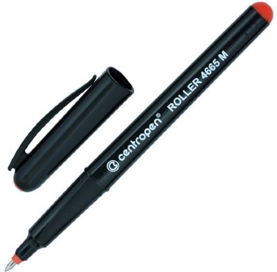 Ручка-роллер CENTROPEN, КРАСНАЯ, трехгранная, корпус черный, узел 0,7 мм, линия письма 0,6 мм