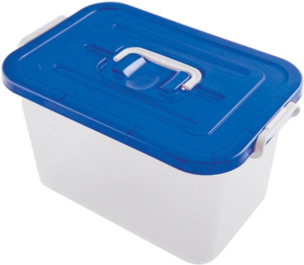 Ящик 10 л, с крышкой на защелках, 19х35х23 см, крышка с ручкой, пластик, синий/прозрачный