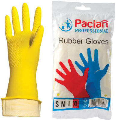 Перчатки хозяйственные латексные, х/б напыление, размер XL (очень большой), желтые, PACLAN "Professional"