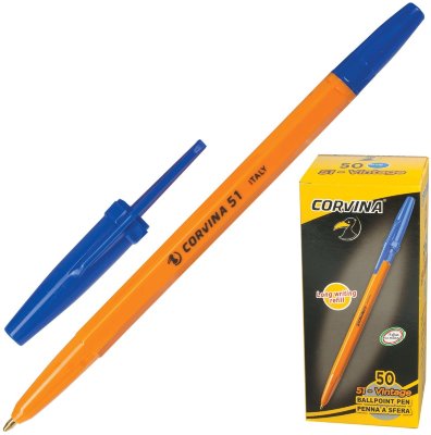 Ручка шариковая CORVINA "51 Vintage", СИНЯЯ, корпус оранжевый, узел 1 мм, линия письма 0,7 мм