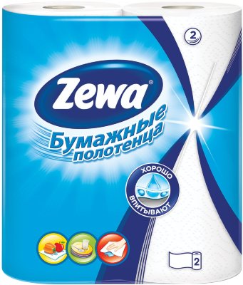 Полотенца бумажные бытовые, спайка 2 шт., 2-х слойные (2х14 м), ZEWA, белые