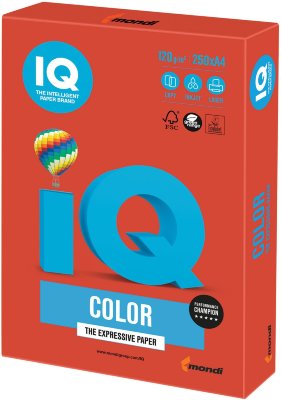 Бумага IQ color, А4, 120 г/м2, 250 л., интенсив, кораллово-красная, CO44