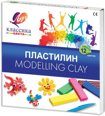 Пластилин классический ЛУЧ "Классика", 12 цветов, 240 г, со стеком, картонная упаковка