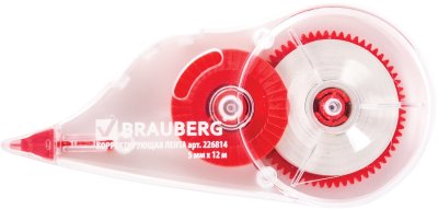 Корректирующая лента BRAUBERG 5 мм х 12 м, корпус прозрачный, с подкручиванием, блистер