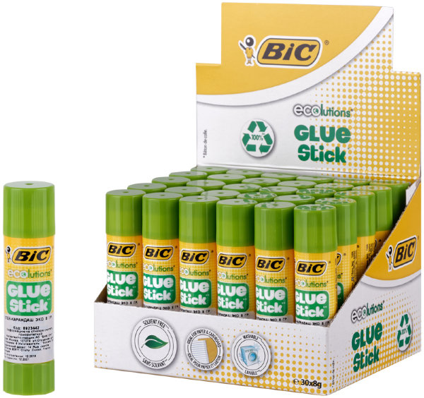 Клей-карандаш Bic "Ecolutions", 08г, с яблочным запахом