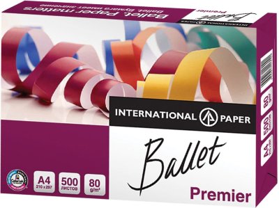 Бумага офисная А4, класс "A", BALLET PREMIER, 80 г/м2, 500 л., ColorLok, International Paper, белизна 161% (CIE)