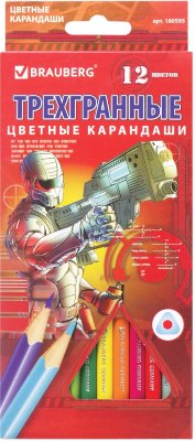 Карандаши цветные BRAUBERG "Star Patrol", 12 цв., трехгранные, заточенные, картонная упаковка