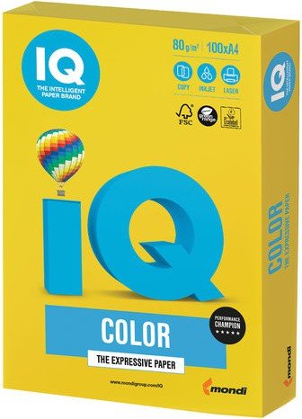 Бумага IQ color, А4, 80 г/м2, 100 л., интенсив, ярко-желтая, IG50