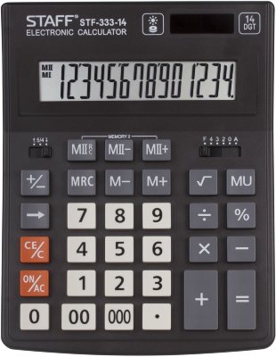 Калькулятор настольный STAFF PLUS STF-333 (200x154 мм), 14 разрядов, двойное питание