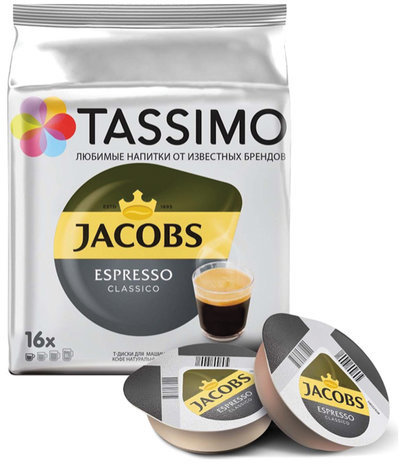 Кофе в капсулах JACOBS "Espresso" для кофемашин Tassimo, 16 шт. х 8 г, 8052181