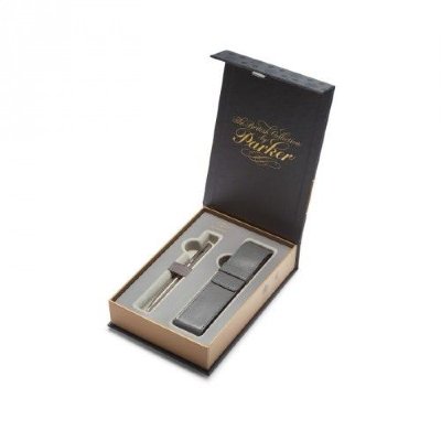 Parker Pen Products _Набор Parker Sonnet Шариковая ручка Core K526 Stainless Steel CT M синие чернила + чехол 1978403 ***К28