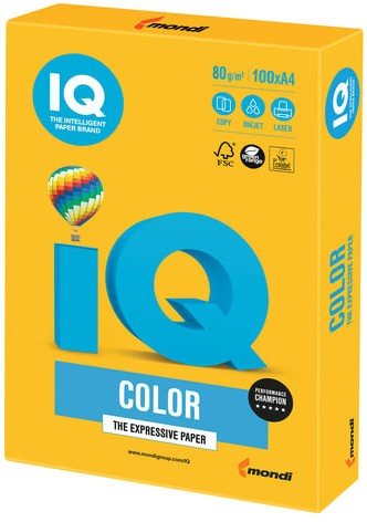 Бумага IQ color, А4, 80 г/м2, 100 л., интенсив, солнечно-желтая, SY40