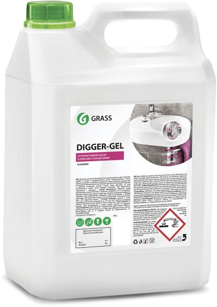 Средство для прочистки канализационных труб 5,3 кг GRASS DIGGER-GEL, гель, щелочное
