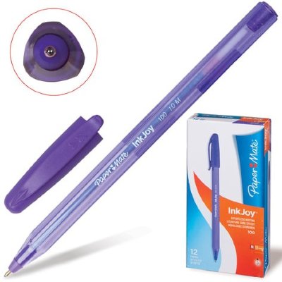 Ручка шариковая PAPER MATE "Inkjoy 100", ФИОЛЕТОВАЯ, корпус тонированный фиолетовый, узел 1,2 мм, линия письма 1 мм