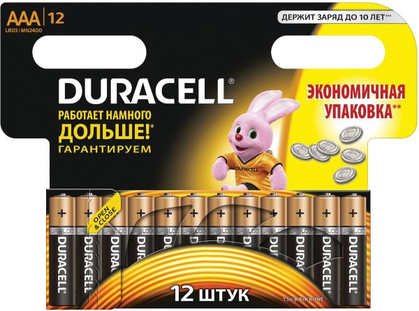 Батарейки DURACELL Basic, AAA (LR03, 24А), алкалиновые, КОМПЛЕКТ 12 шт., в блистере