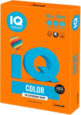 Бумага IQ color, А4, 160 г/м2, 250 л., интенсив, оранжевая, OR43