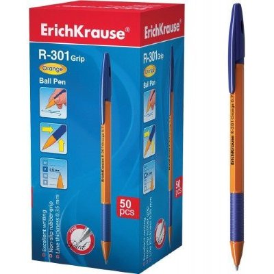 Erich Krause Ручка шар. ЕК R-301 0.7мм GRIP ORANGE синяя 39531