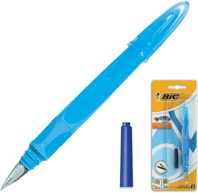 Ручка перьевая BIC "EasyClic", корпус голубой, иридиевое перо, сменный картридж, блистер