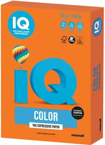 Бумага IQ color, А4, 80 г/м2, 100 л., интенсив, оранжевая, OR43