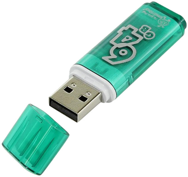 Память Smart Buy "Glossy"  64GB, USB 2.0 Flash Drive, зеленый