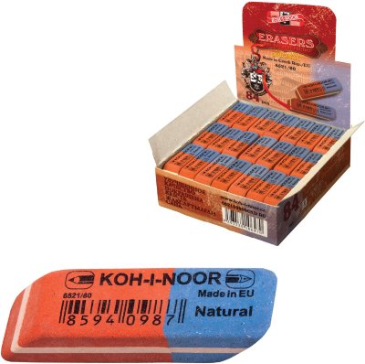 Резинка стирательная KOH-I-NOOR, прямоугольная, скошенные углы, 42х14х8 мм, красная/синяя, картонный дисплей