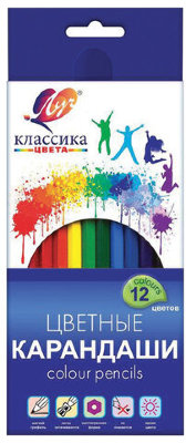 Карандаши цветные ЛУЧ "Классика", 12 цветов, заточенные, шестигранные, картонная упаковка, 29С 1710-08