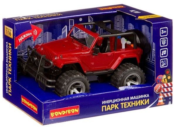 Инерционная машинка Bondibon«ПАРК ТЕХНИКИ», джип, свет, звук BOX 27х14х15,5