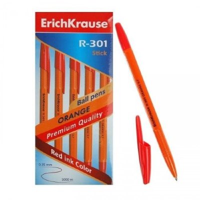 Erich Krause Ручка шар. ЕК R-301 0.7мм ORANGE Stick красная, пласт.корп. 43196