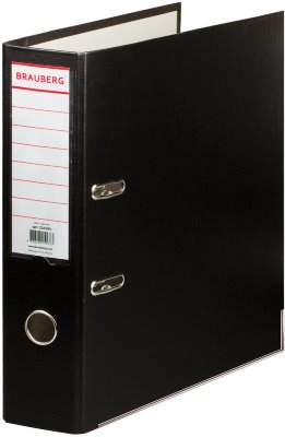 Папка-регистратор, покрытие пластик, 75 мм, ПРОЧНАЯ, с уголком, BRAUBERG, черная