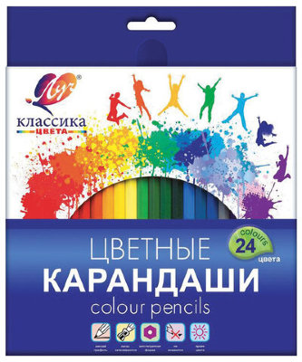 Карандаши цветные ЛУЧ "Классика", 24 цвета, заточенные, шестигранные, картонная упаковка, 29С 1712-08