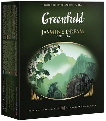 Чай GREENFIELD (Гринфилд) "Jasmine Dream" ("Жасминовый сон"), зеленый с жасмином, 100 пакетиков в конвертах по 2 г, 0586-09