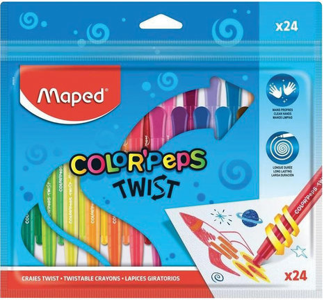 Восковые мелки MAPED (Франция) "Color'peps Twist", 24 цвета, выкручивающиеся в пластиковом корпусе, 860624