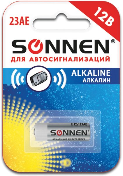 Батарейка SONNEN Alkaline, 23А (MN21), алкалиновая, для сигнализаций, 1 шт., в блистере