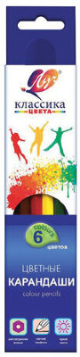 Карандаши цветные ЛУЧ "Классика", 6 цветов, заточенные, шестигранные, картонная упаковка, 29С 1709-08
