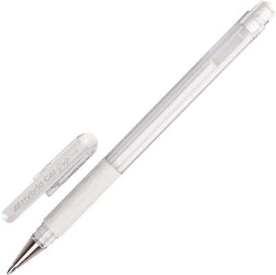 Ручка гелевая с грипом PENTEL "Hybrid Gel Grip", БЕЛАЯ, узел 0,8 мм, линия письма 0,4 мм