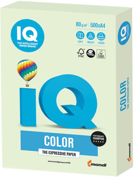 Бумага IQ color, А4, 80 г/м2, 500 л., пастель, светло-зеленая, GN27