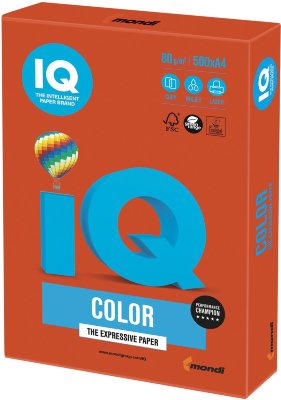 Бумага IQ color, А4, 80 г/м2, 500 л., интенсив, красный кирпич, ZR09