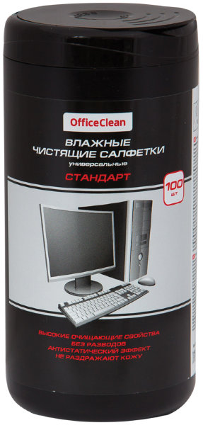 Салфетки чистящие влажные OfficeClean "Стандарт" универсальные, в тубе, 100шт.