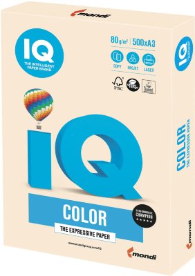 Бумага IQ color БОЛЬШОЙ ФОРМАТ (297х420 мм), А3, 80 г/м2, 500 л., пастель, кремовая, CR20