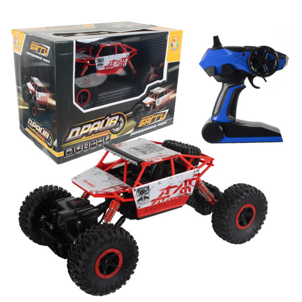 1toy Драйв, раллийная машина бигвил на р/у, 2,4GHz, 4WD, масштаб 1:18, курковый пульт, амортизаторы, c АКБ Ni-CD, красно-белый